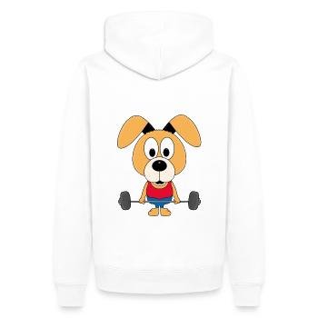 HUND - FITNESS - GEWICHTHEBER - FIT - SPORT - TIER - Männer Premium Bio Hoodie - Weiß - Hinten - Nico (187cm)