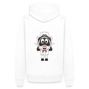 KOCH - BÄCKER - FRETTCHEN - TIER - TIERISCH - GUT - Männer Premium Bio Hoodie - Weiß - Hinten - Nico (187cm)
