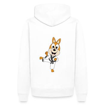 KARATE - JUDO - KÄNGURU - SELBSTVERTEIDIGUNG - Männer Premium Bio Hoodie - Weiß - Hinten - Nico (187cm)