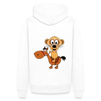 PFERD - REITEN - ERDMÄNNCHEN - TIERE - TIERISCH - Männer Premium Bio Hoodie - Weiß - Hinten - Nico (187cm)
