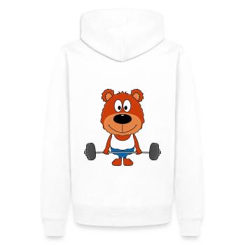 TEDDY - BÄR - FITNESS - BODYBUILDING - TIER - Männer Premium Bio Hoodie - Weiß - Hinten - Nico (187cm)