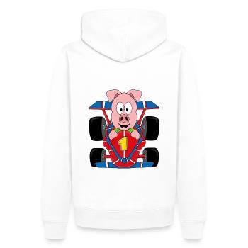 SCHWEIN - AUTO - RENNWAGEN - AUTORENNEN - TIER - Männer Premium Bio Hoodie - Weiß - Hinten - Nico (187cm)