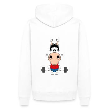 PFERD - PONY - FITNESS - BODYBUILDING - SPORT - Männer Premium Bio Hoodie - Weiß - Hinten - Nico (187cm)