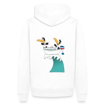 PINGUINE - WELLENREITER - BOOT - SURFER - LIEBE - Männer Premium Bio Hoodie - Weiß - Hinten - Nico (187cm)