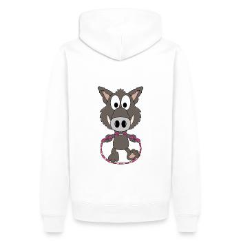 WILDSCHWEIN - SPRINGSEIL - SEILSPRINGEN - TIER - Männer Premium Bio Hoodie - Weiß - Hinten - Nico (187cm)