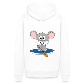 MAUS - KAJAK - WASSERSPORT - KANU - TIER - Männer Premium Bio Hoodie - Weiß - Hinten - Nico (187cm)
