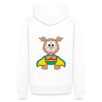 SUPERHELD - LAMA - ALPAKA - TIER - Männer Premium Bio Hoodie - Weiß - Hinten - Nico (187cm)