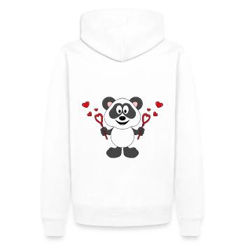 PANDA - BÄR - SEIFENBLASEN - LIEBE - LOVE - Männer Premium Bio Hoodie - Weiß - Hinten - Nico (187cm)
