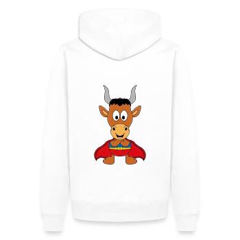 SUPERHELD - STIER - BULLE - TIER - TIERISCH - Männer Premium Bio Hoodie - Weiß - Hinten - Nico (187cm)