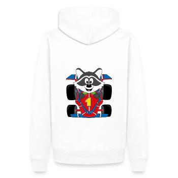 WASCHBÄR - RENNFAHRER - AUTO - RENNAUTO - TIER - Männer Premium Bio Hoodie - Weiß - Hinten - Nico (187cm)