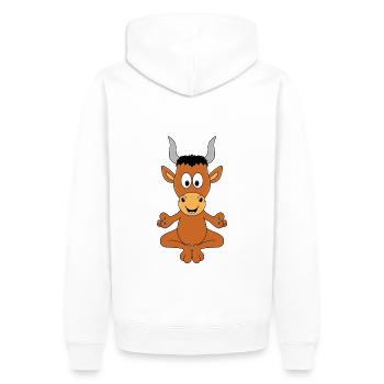 YOGA - PILATES - TIER - STIER - RIND - KUH - Männer Premium Bio Hoodie - Weiß - Hinten - Nico (187cm)