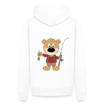 BÄR - TEDDY - ANGLER - ANGELN - FISCHER - TIER - Männer Premium Bio Hoodie - Weiß - Hinten - Nico (187cm)