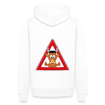 ACHTUNG STIER - BULLE - TIER - TIERISCH - GUT - Männer Premium Bio Hoodie - Weiß - Hinten - Nico (187cm)