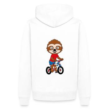 FAULTIER - FAHRRAD - RAD - RADFAHRER - TIER - Männer Premium Bio Hoodie - Weiß - Hinten - Nico (187cm)