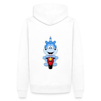 EINHORN - MOTORRAD - BIKER - KIND - BABY - FUN - Männer Premium Bio Hoodie - Weiß - Hinten - Nico (187cm)