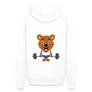BODYBUILDING - FITNESS - TEDDY - BÄR - SPORT - Männer Premium Bio Hoodie - Weiß - Hinten - Nico (187cm)
