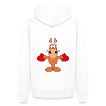 PFERD - PONY - HERZEN - LIEBE - LOVE - TIER - KIND - Männer Premium Bio Hoodie - Weiß - Hinten - Nico (187cm)