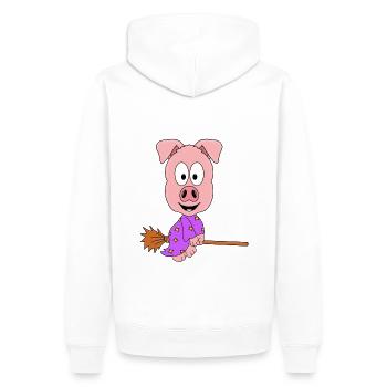 HEXE - SCHWEIN - HEXENBESEN - TIER - KIND - BABY - Männer Premium Bio Hoodie - Weiß - Hinten - Nico (187cm)