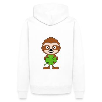 KLEEBLATT - FAULTIER - TIER - KIND - BABY - GLÜCK - Männer Premium Bio Hoodie - Weiß - Hinten - Nico (187cm)