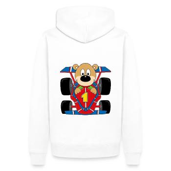 TEDDY - BÄR - RENNFAHRER - AUTO - MOTORSPORT - Männer Premium Bio Hoodie - Weiß - Hinten - Nico (187cm)
