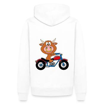 BULLE - STIER - KUH - RIND - MOTORRAD - BIKER - Männer Premium Bio Hoodie - Weiß - Hinten - Nico (187cm)