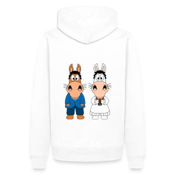 PFERDE - PONYS - HOCHZEIT - HEIRATEN - LIEBE - Männer Premium Bio Hoodie - Weiß - Hinten - Nico (187cm)