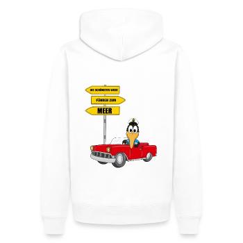 DIE SCHÖNSTEN WEGE FÜHREN ZUM MEER - PINGUIN - Männer Premium Bio Hoodie - Weiß - Hinten - Nico (187cm)