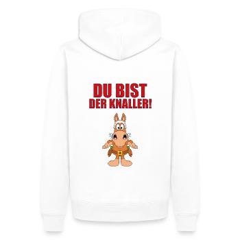 DU BIST DER KNALLER! - PFERD - MÖHREN - COWBOY - Männer Premium Bio Hoodie - Weiß - Hinten - Nico (187cm)