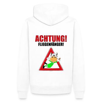 ACHTUNG! FLIEGENFÄNGER - KUH - TORWART - FUßBALL - Männer Premium Bio Hoodie - Weiß - Hinten - Nico (187cm)