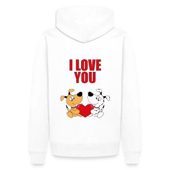 I LOVE YOU - HUNDE - HUND - LIEBE - HERZ - TIERE - Männer Premium Bio Hoodie - Weiß - Hinten - Nico (187cm)