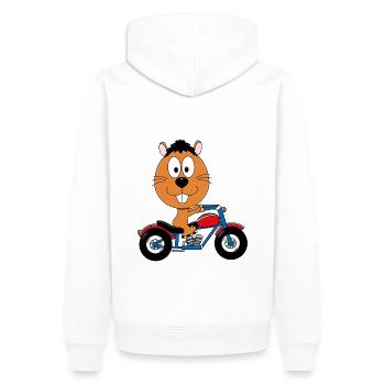 BIKER - MOTORRAD - BIBER - OTTER - MARDER - TIER - Männer Premium Bio Hoodie - Weiß - Hinten - Nico (187cm)