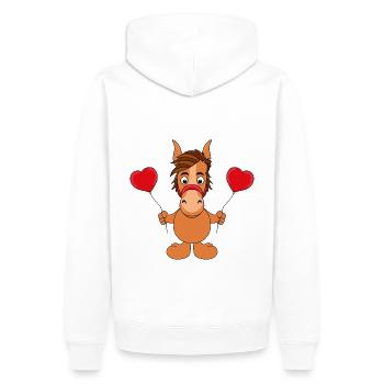 LUFTBALLONS - HERZCHEN - LIEBE - PFERD - PONY - Männer Premium Bio Hoodie - Weiß - Hinten - Nico (187cm)