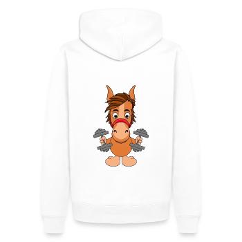 PFERD - PONY - FITNESS - Männer Premium Bio Hoodie - Weiß - Hinten - Nico (187cm)