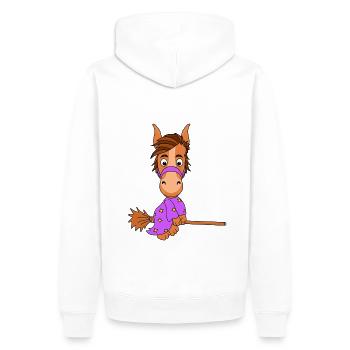 PFERD - HEXE - PONY - Männer Premium Bio Hoodie - Weiß - Hinten - Nico (187cm)