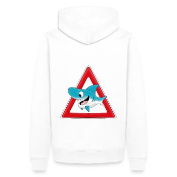 ACHTUNG HAI - Männer Premium Bio Hoodie - Weiß - Hinten - Nico (187cm)