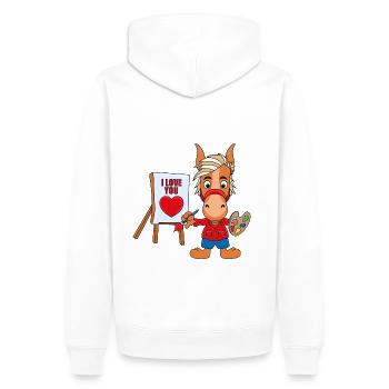 MALER - KÜNSTLER - KUNST - LIEBE - PFERD - PONY - Männer Premium Bio Hoodie - Weiß - Hinten - Nico (187cm)