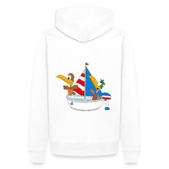 ENTEN - BOOT - SCHIFF - MEER - SEE - VÖGEL - TIERE - Männer Premium Bio Hoodie - Weiß - Hinten - Nico (187cm)