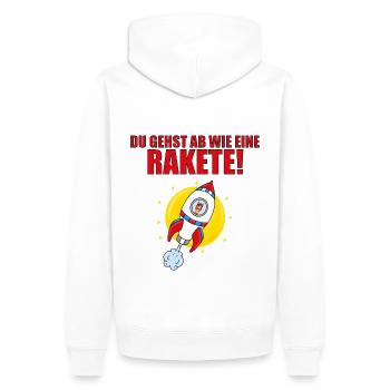 DU GEHST AB WIE EINE RAKETE! - PFERD - WELTALL - Männer Premium Bio Hoodie - Weiß - Hinten - Nico (187cm)