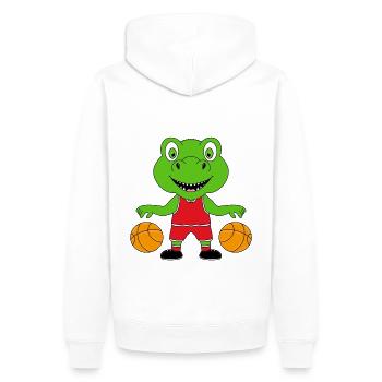 BASKETBALL - SPORT - DINO - DINOSAURIER - KINDER - Männer Premium Bio Hoodie - Weiß - Hinten - Nico (187cm)