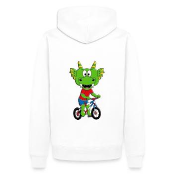 FAHRRAD - RAD - RADFAHRER - DRACHE - KIND - BABY - Männer Premium Bio Hoodie - Weiß - Hinten - Nico (187cm)