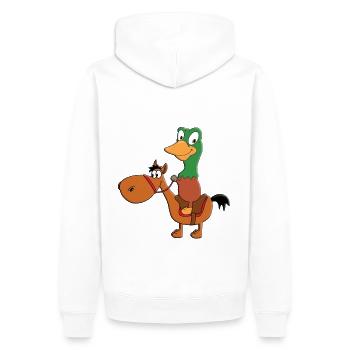 REITEN - PFERD - PONY - ENTE - ERPEL - REITER - Männer Premium Bio Hoodie - Weiß - Hinten - Nico (187cm)