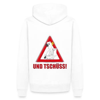 ACHTUNG KAKADU - WC - TOILETTE - UND TSCHÜSS! - Männer Premium Bio Hoodie - Weiß - Hinten - Nico (187cm)