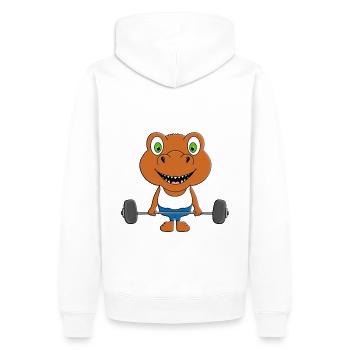 GEWICHTHEBER - DINO - DINOSAURIER - FITNESS - TIER - Männer Premium Bio Hoodie - Weiß - Hinten - Nico (187cm)
