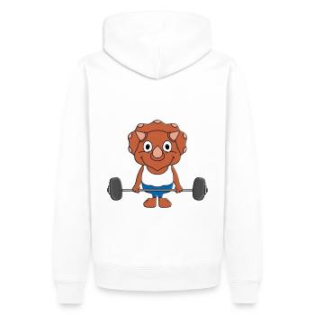 FITNESS - GEWICHTHEBER - FIT - SPORT - DINOSAURIER - Männer Premium Bio Hoodie - Weiß - Hinten - Nico (187cm)