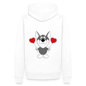 HUSKY - HUND - SCHLITTENHUND - WOLFSHUND - LIEBE - Männer Premium Bio Hoodie - Weiß - Hinten - Nico (187cm)