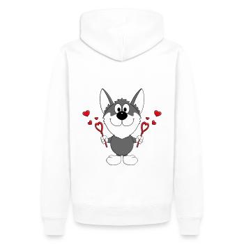 HUND - LIEBE - SCHLITTENHUND - HUSKY - HERZEN - Männer Premium Bio Hoodie - Weiß - Hinten - Nico (187cm)