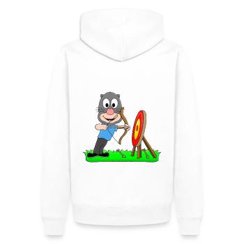MAULWURF - BOGENSCHIEßEN - BOGENSCHÜTZE - SPORT - Männer Premium Bio Hoodie - Weiß - Hinten - Nico (187cm)