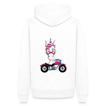 MOTORRAD - BIKER - EINHORN - Männer Premium Bio Hoodie - Weiß - Hinten - Nico (187cm)