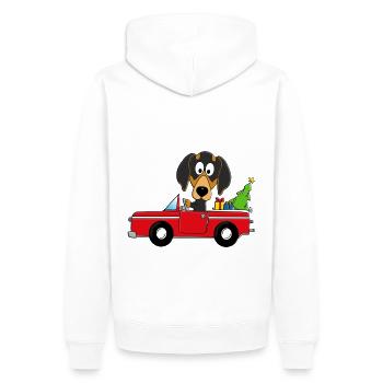 HUND - DACKEL - WEIHNACHTEN - AUTO - GESCHENKE - Männer Premium Bio Hoodie - Weiß - Hinten - Nico (187cm)