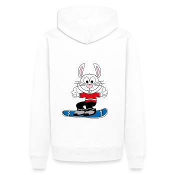 SCHNEEHASE - SNOWBOARD - TIERISCH GUT - Männer Premium Bio Hoodie - Weiß - Hinten - Nico (187cm)